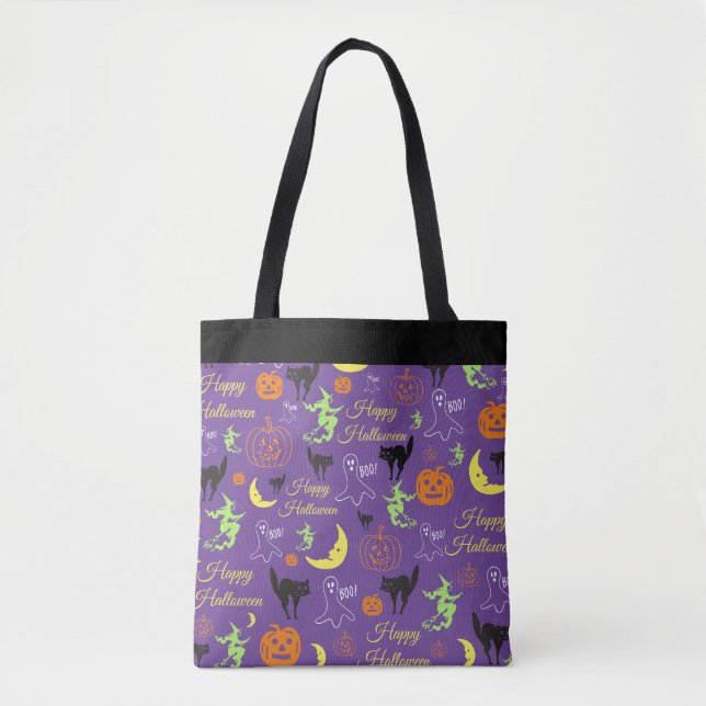 Tote Bag Halloween Motif Purple Black Trac Ou Treat (Devant)