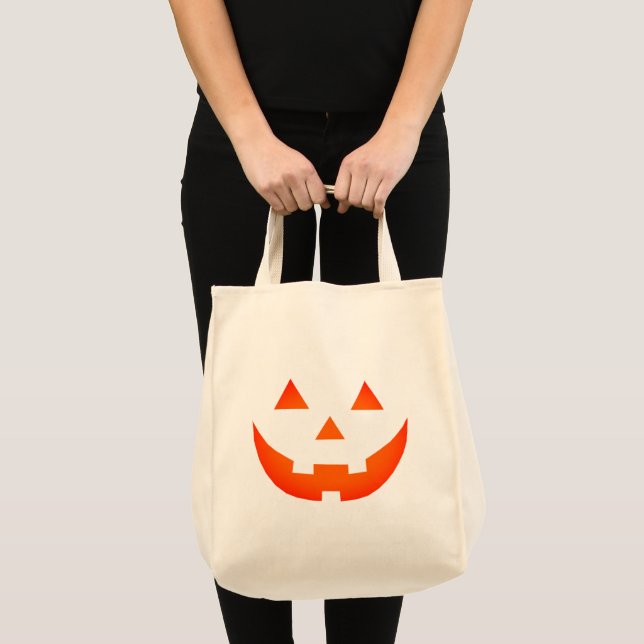 Tote Bag Halloween néon orange Jack-o'-lantern visage citro (Devant (produit))