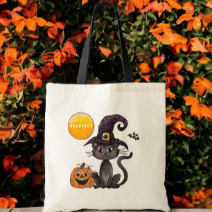 Tote Bag Halloween Nom de chat noir Tricot ou traitement