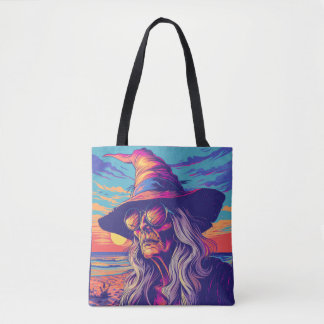 Tote Bag Halloween rétro Sorcière cool Sunset
