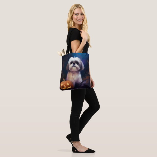 Tote Bag Halloween Shih Tzu Avec La Peur Citrouille (Sur le modèle)