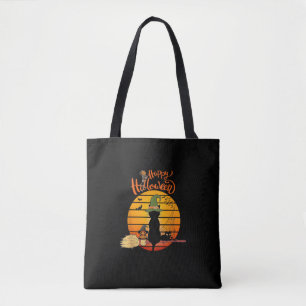 Tote Bag Halloween sorcière chatte Citrouille squelette cha