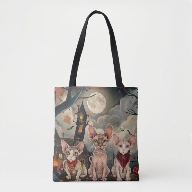 Tote Bag Halloween sphynx chats Éffrayant (Devant)