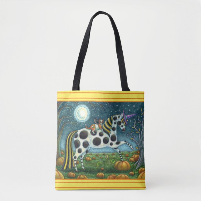 Tote Bag HALLOWEEN SPOTTÉ PONY ET CHAT CHAT Cheval Whimsica (Devant)