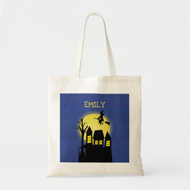 Tote Bag Halloween Trick Ou Traiter Haunted House Witch Moo (Devant)