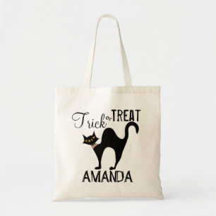 Tote Bag Halloween Tricoter Ou Traiter Éffrayant Chat Noir 