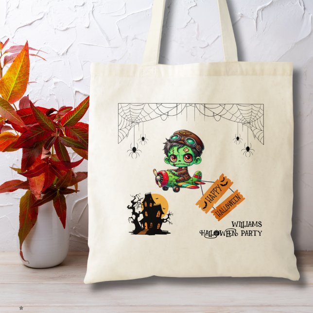 Tote Bag Halloween Whimsical Zombie Pilote Avion Enfants Ha (Créateur téléchargé)