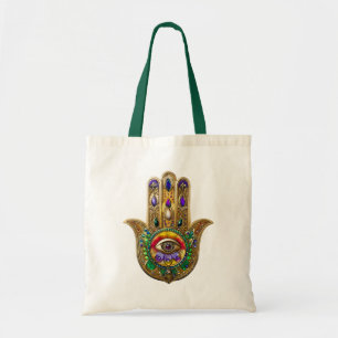Tote Bag Hamsa Améthyste Rubis Troisième Œil Peint en Or