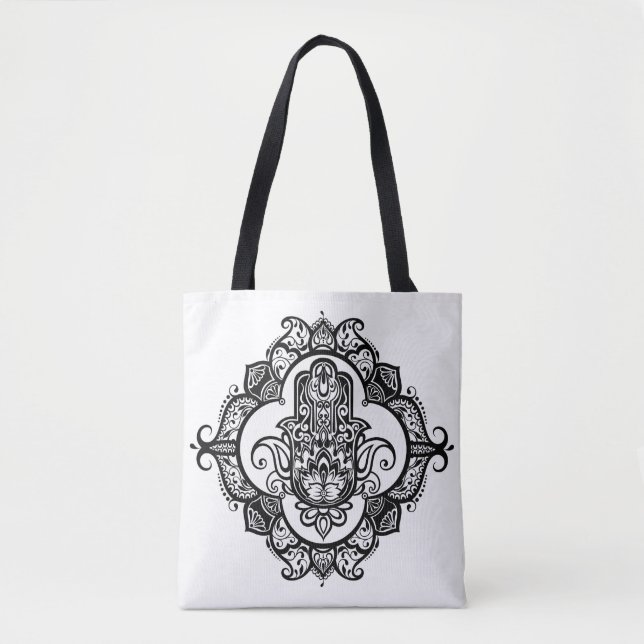 Tote Bag Hamsa avec le griffonnage ethnique 2 d'ornements (Devant)