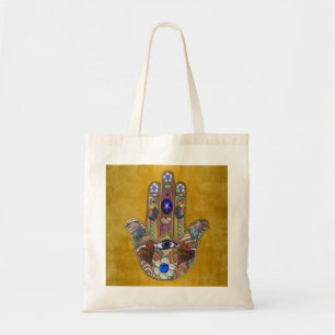 Tote Bag Hamsa Coeurs Fleurs Opal Art sur Or