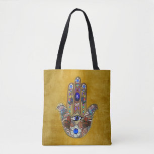 Tote Bag Hamsa Coeurs Fleurs Opal Art sur Or