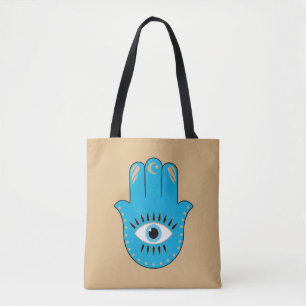 Tote Bag Hamsa main Grec mal Oeil bleu