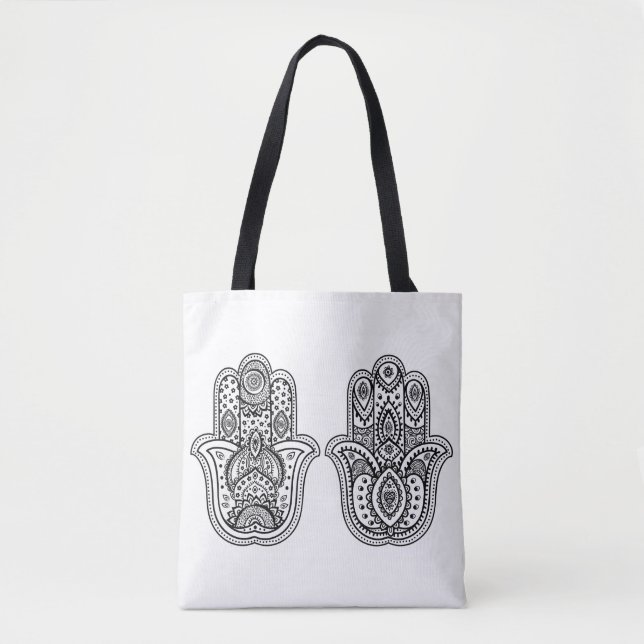 Tote Bag Hamsa tiré par la main avec les ornements 2 (Devant)