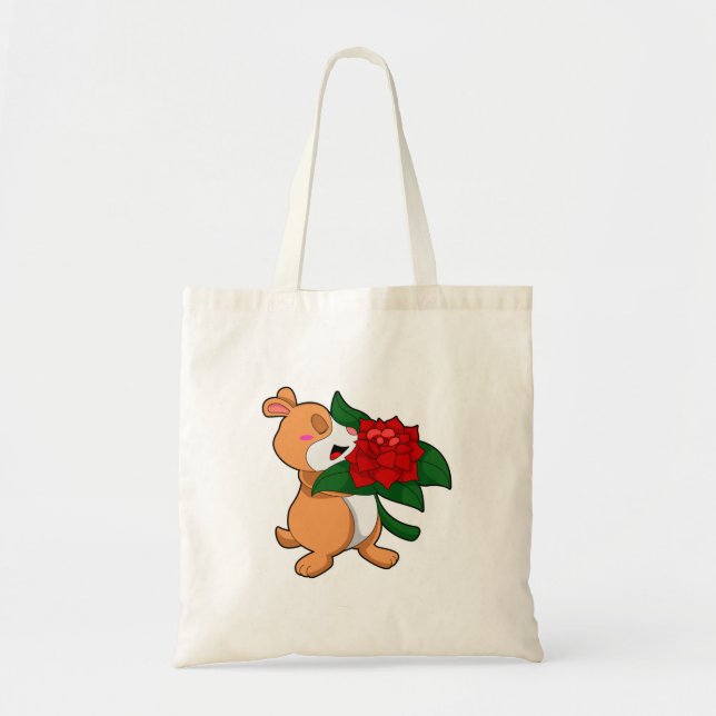 Tote Bag Hamster avec Rose à fleurs (Devant)