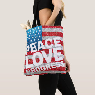 Tote Bag Hands off Peace Love Progress America Parties scin
