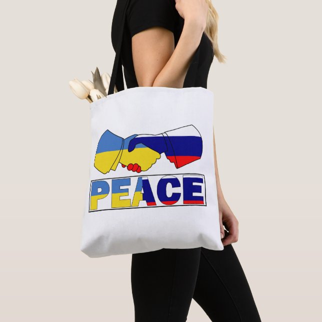 Tote Bag Handshake of Peace, Ukraine Russie Drapeau (De près)