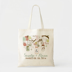 Tote Bag Hanging Mason Jar & Fleurs Rétro Design Mariage