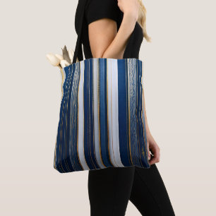 Tote Bag Hanoukka Blues Stripes Bleu Blanc Or