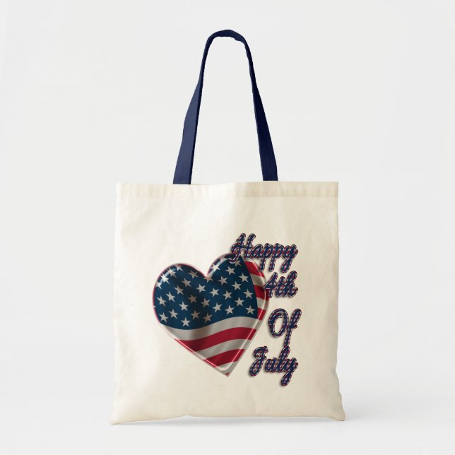 Tote Bag Happy 4 juillet USA Flag Heart (Devant)