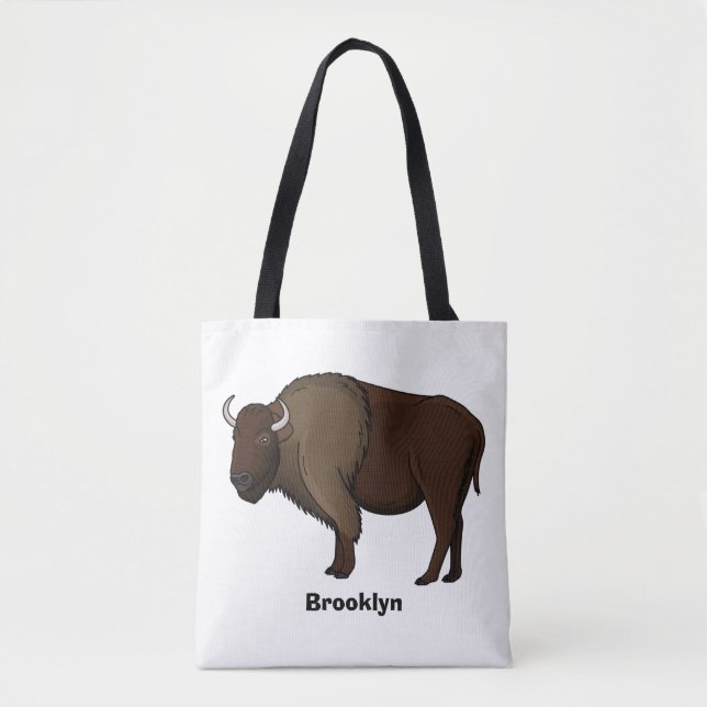 Tote Bag Happy American bison buffalo illustration (Devant)
