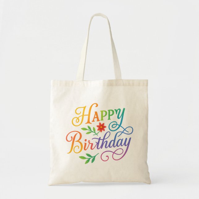 Tote Bag Happy Birthday Floral Rainbow Adult Zip-Up Hoodie  (Devant)