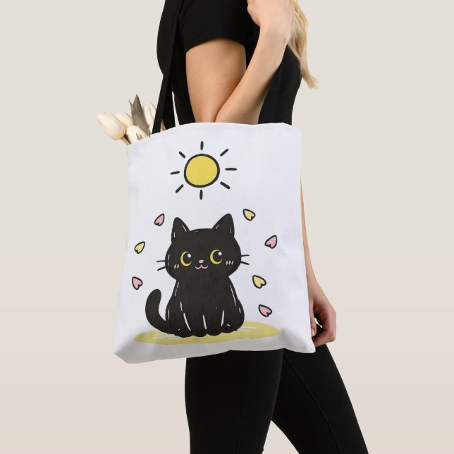 Tote Bag Happy Black Cat Sunshine (De près)