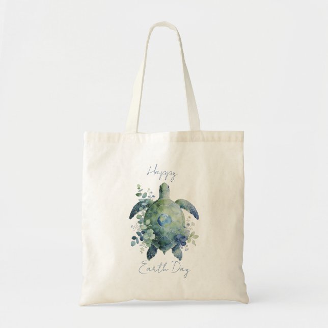 Tote Bag Happy Earth Day Turtle Design (Devant)