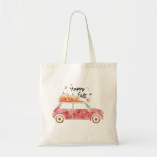 Tote Bag Happy Fall avec Pink Car et Citrouilles