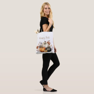 Tote Bag Happy Fall Flowers et Citrouille Watercolor Automn