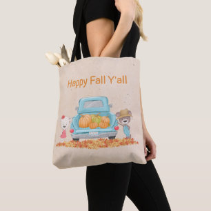Tote Bag Happy Fall Y'all Automne Citrouilles d'ours en Cam