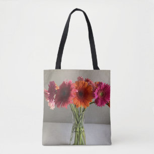 Tote Bag Happy Gerbera Fleur colorée +Nom personnalisé