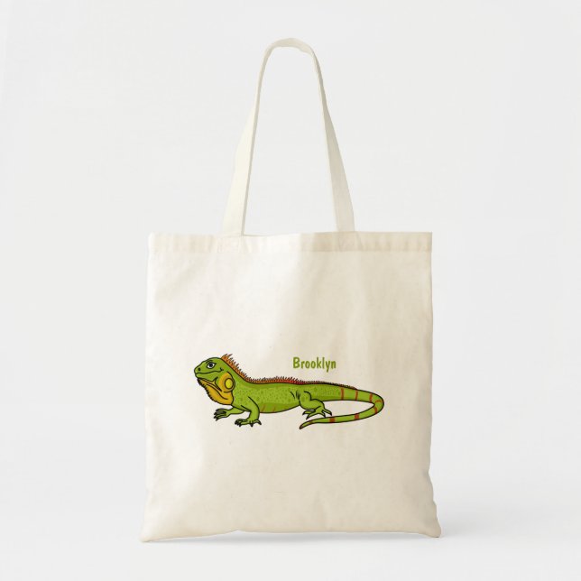 Tote Bag Happy green iguana cartoon (Devant)