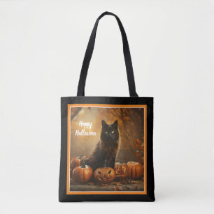 Tote Bag Happy Halloween Black Cat Collection