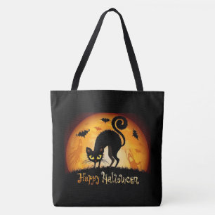 Tote Bag Happy Halloween Chats et chauves-souris noirs