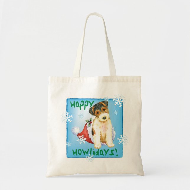 Tote Bag Happy Howliday Wire Fox Terrier (Devant)