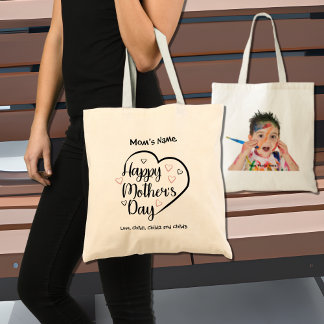 Tote Bag Happy Mothers Day Heart Photo personnalisable