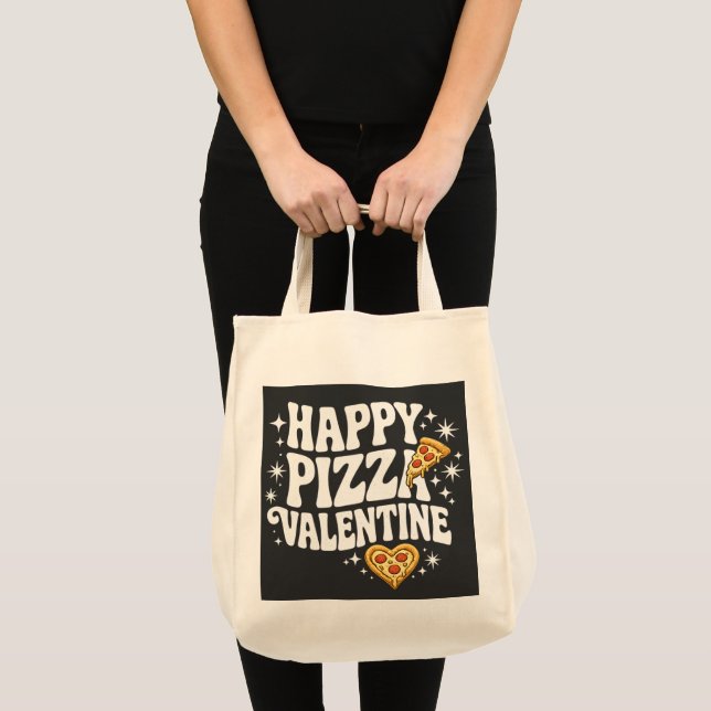 Tote Bag Happy Pizza Valentine Funny Pizza Love Design (Devant (produit))