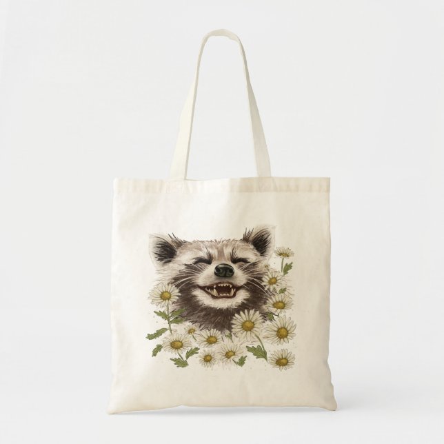 Tote Bag Happy raccoon in daisies (Front)