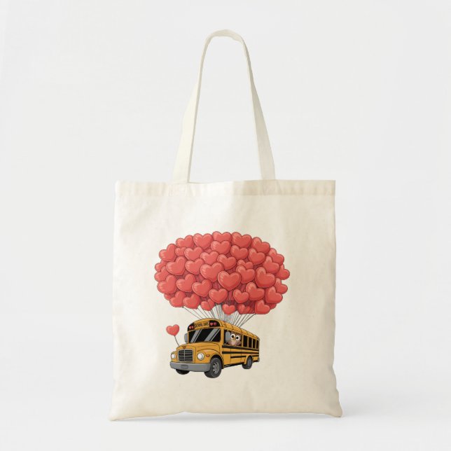 Tote Bag Happy Valentine's Day Bus with Owl (Devant)