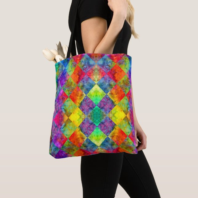 Tote Bag [Harlequin Cravate-Dye] À damiers fractal diamant (De près)
