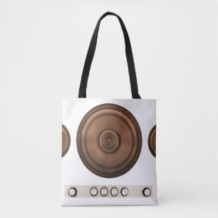 Tote Bag Haut-parleurs rétro : brun, blanc isolé.
