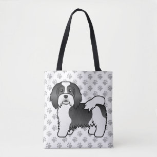 Tote Bag Havanais noir et blanc Chien de dessin animé migno