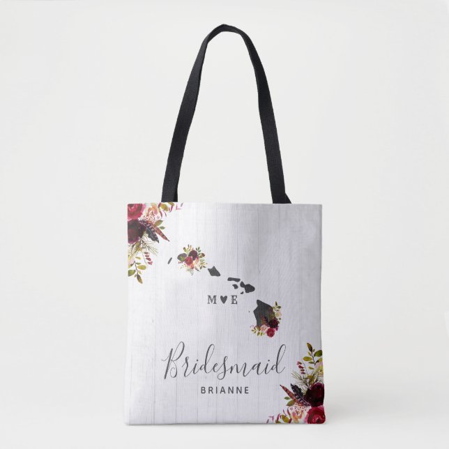 Tote Bag Hawaii State Destination Russe Mariage Monogramme (Devant)