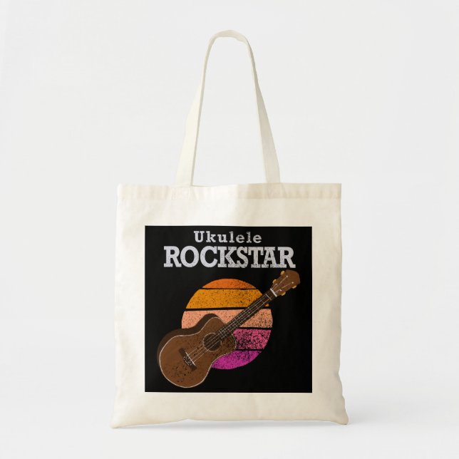 Tote Bag Hawaiian Funny Ukulele Rockstar Retro Sunset (Devant)