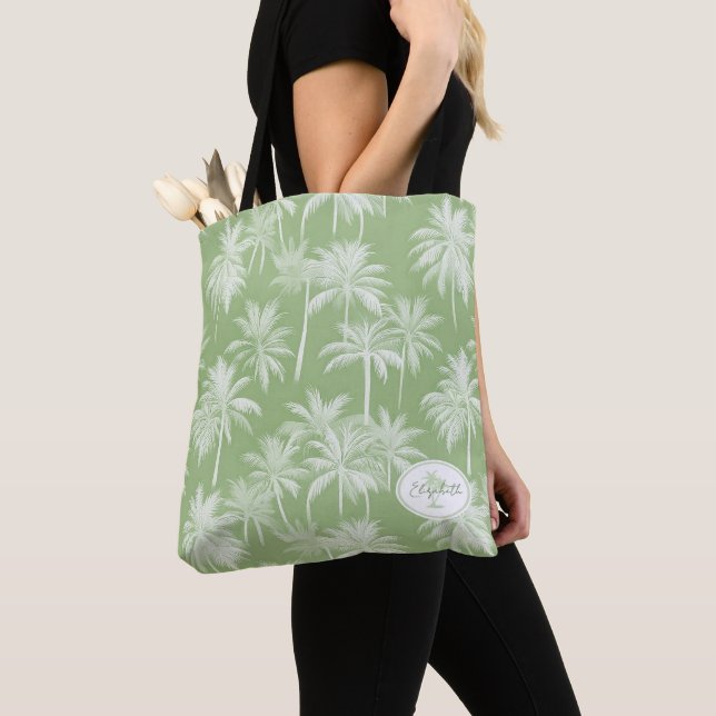 Tote Bag Hawaiian Palm Tree Silhouette Motif Green ID1093 (De près)