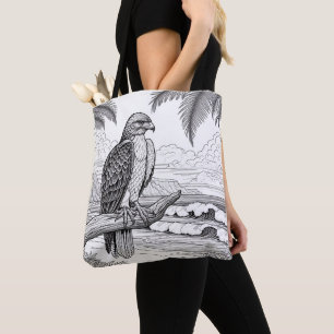 Tote Bag Hawk Watching Over Ocean Horizon Coloring