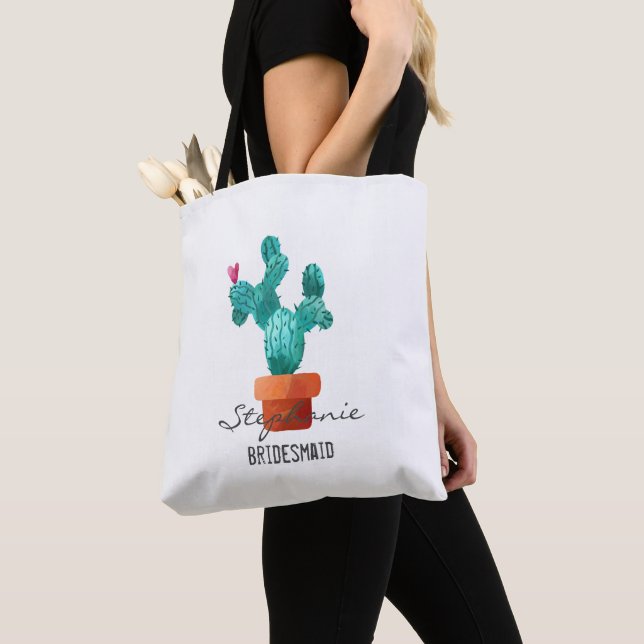 Tote Bag Heart Cactus Love Mariage Bridesmaid Nom (De près)