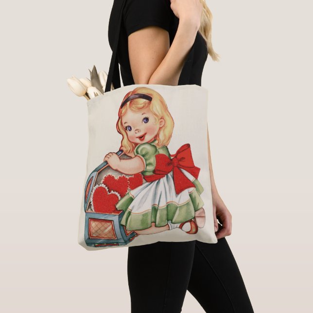 Tote Bag Heart Girl Enfant Retro Enfants mignons (De près)