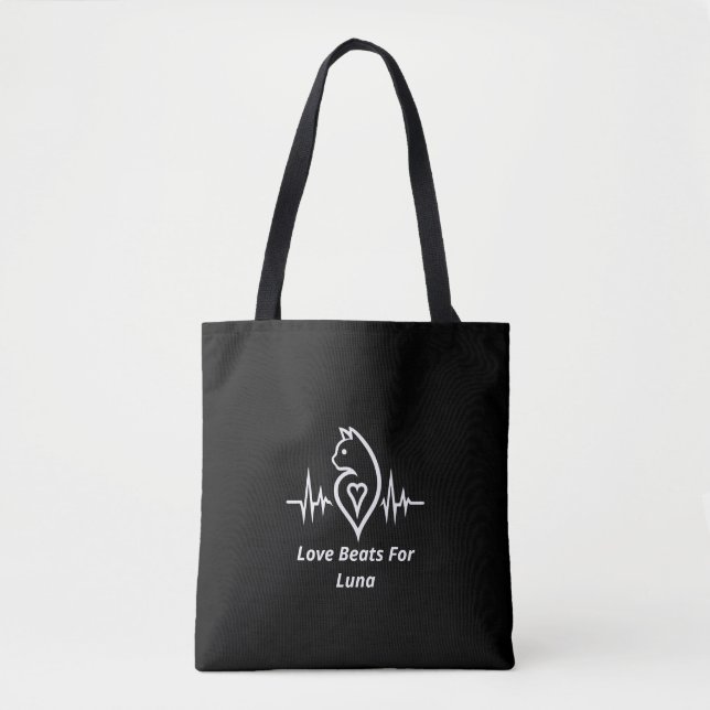 Tote Bag Heartbeat Chat - Personnalisé Pet Love (Devant)