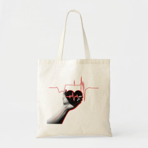 Tote Bag Heartbeat Love Design – Hand Holding Heart 